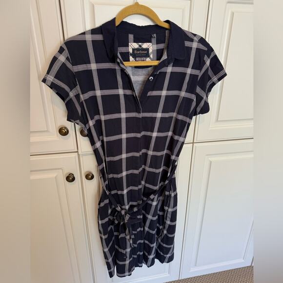 Barbour Women's Summer Tartan Plaid Dress Size 10 Button Cotton Waist Tie Comfy - Picture 2 of 14